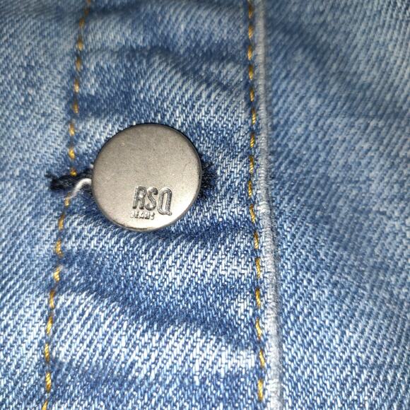 Rsq Denim Jean Jacket Women's S Distressed Medium Wash Blue Rips Trucker Pockets - Picture 7 of 16